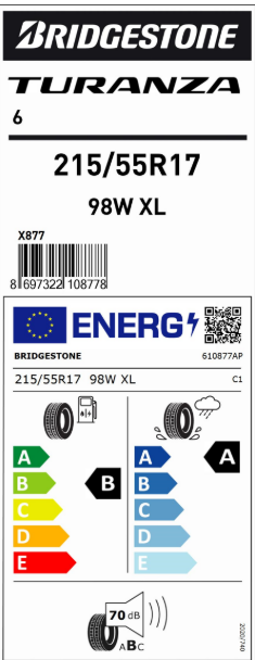 Bridgestone 215/55 R 17 98W XL Turanza 6 Yaz 2026