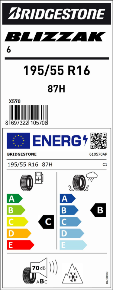 Bridgestone 195/55 R16 87H Blizzak 6 Kış Lastiği 2025