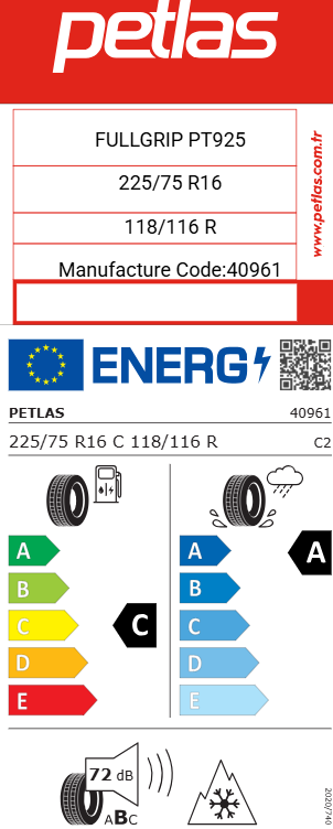 Petlas 225/75 R16C 118/116R 10PR FullGrip PT925 Kamyonet Kış Lastiği 2025